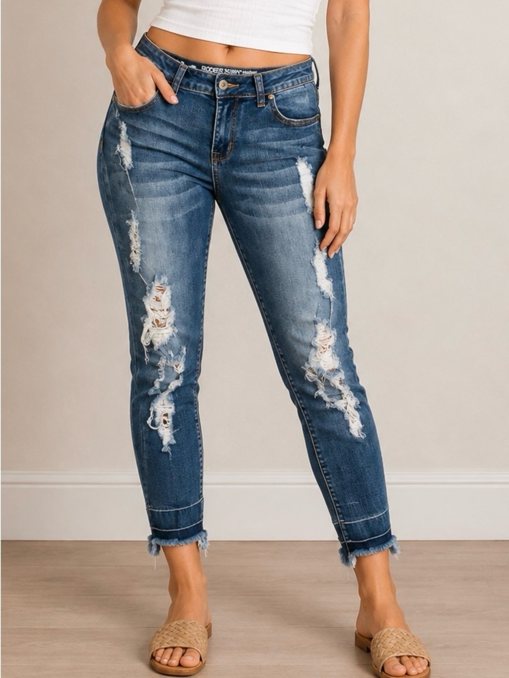 S.O.N.G. Rocker Jeans Size 11/30 Skinny Mid-rise Distressed Jeans Chewed Hem